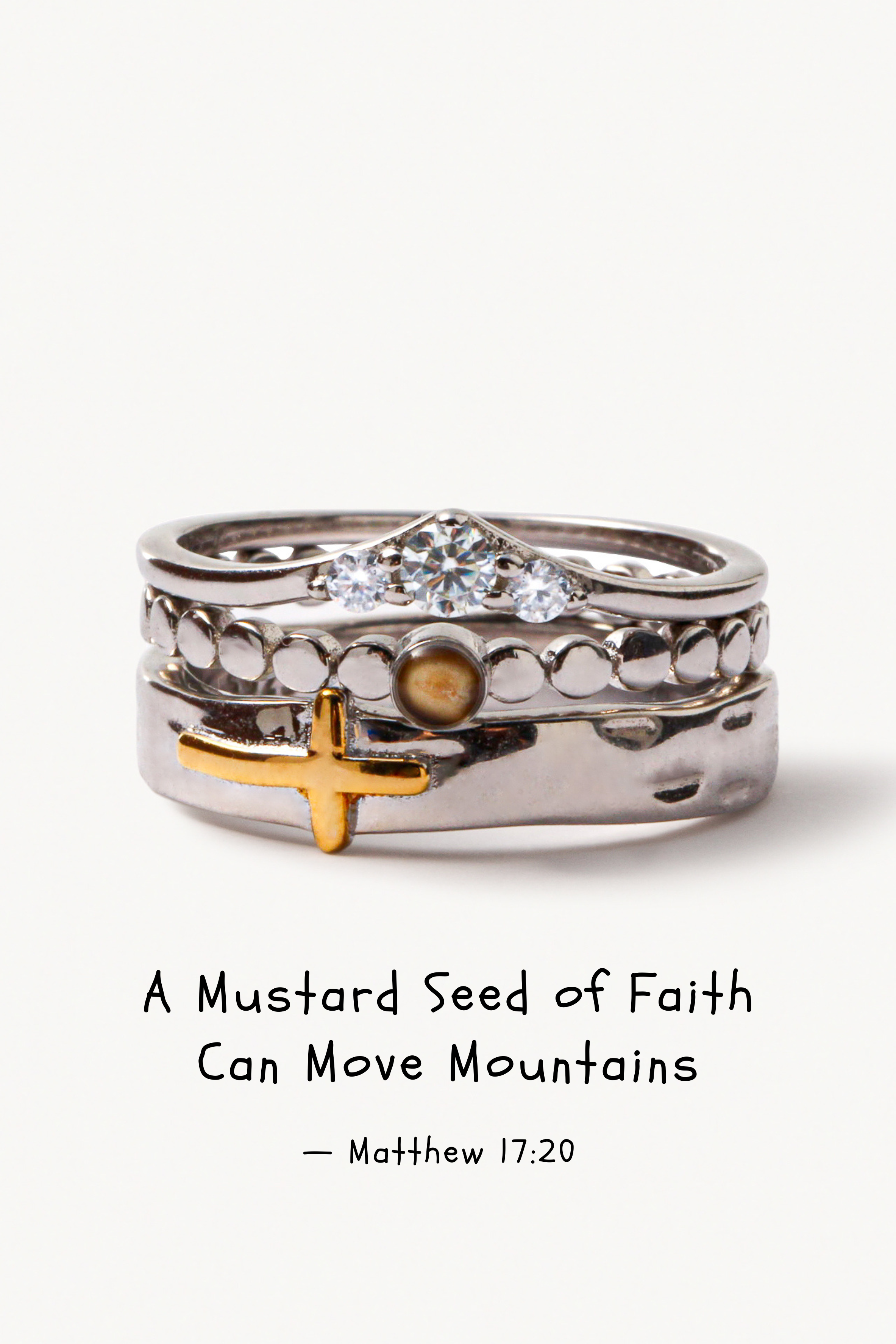 Studded Mountain Cross - 3 Ring Stack
