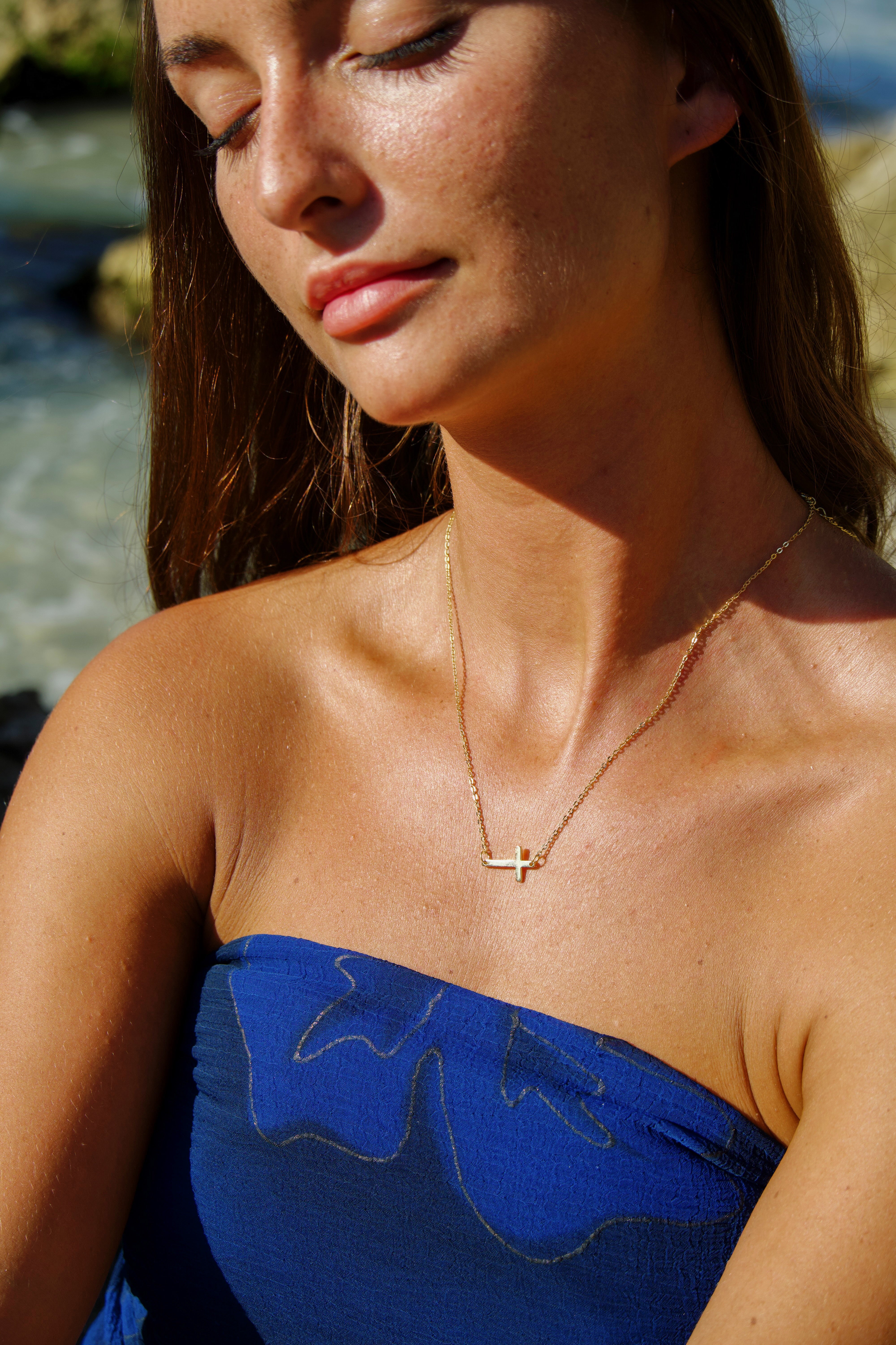 Dainty Sideway Cross - Necklace