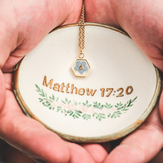 Matthew 17:20 Forget Me Not Necklace