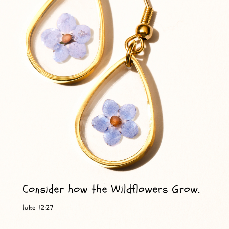 Forget-Me-Not Flower - Stainless Steel Drop Earrings