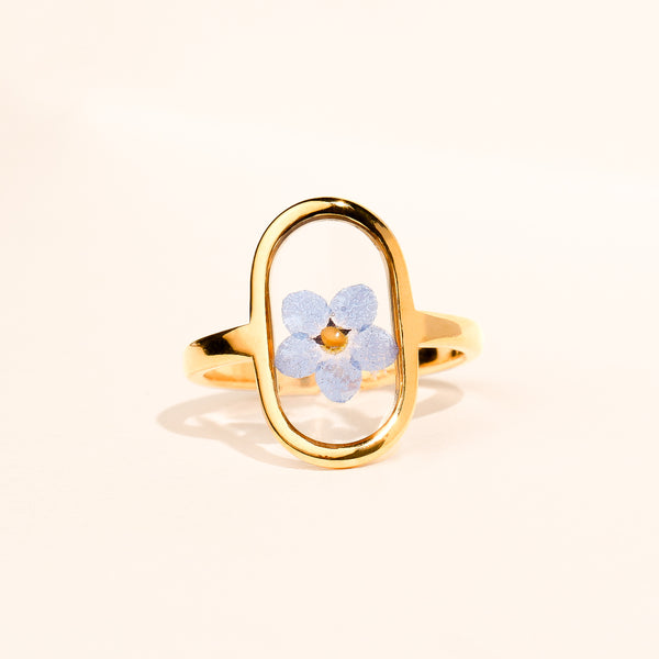 Oval Forget Me Not - Stainless Steel Ring