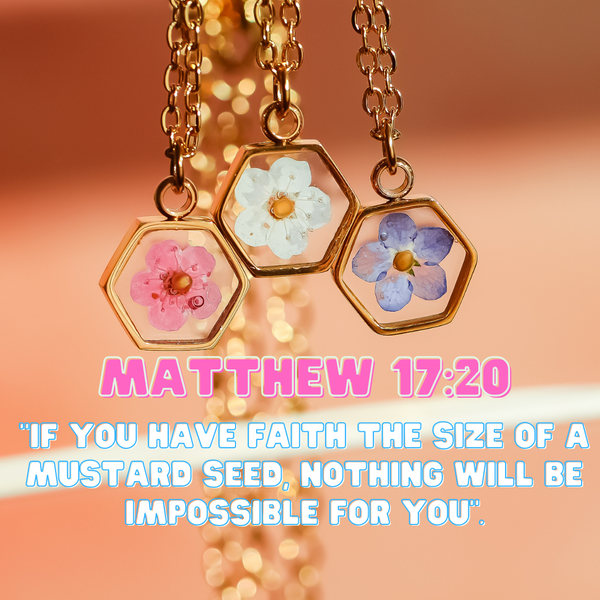 Matthew 17:20 Forget Me Not Necklace